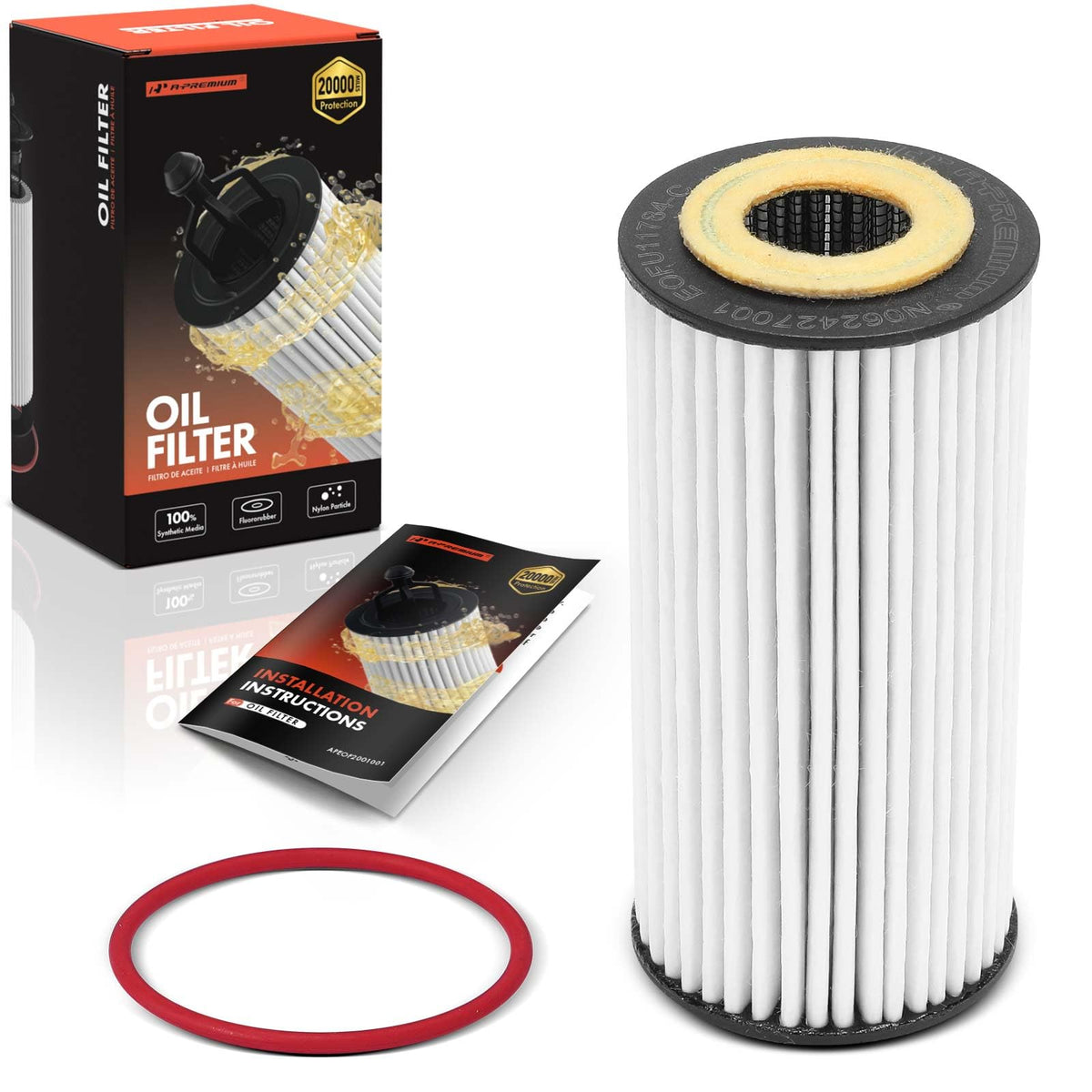 A-Premium 20K Miles Upgraded Protection oil filter close-up shows enhanced filtration in action.