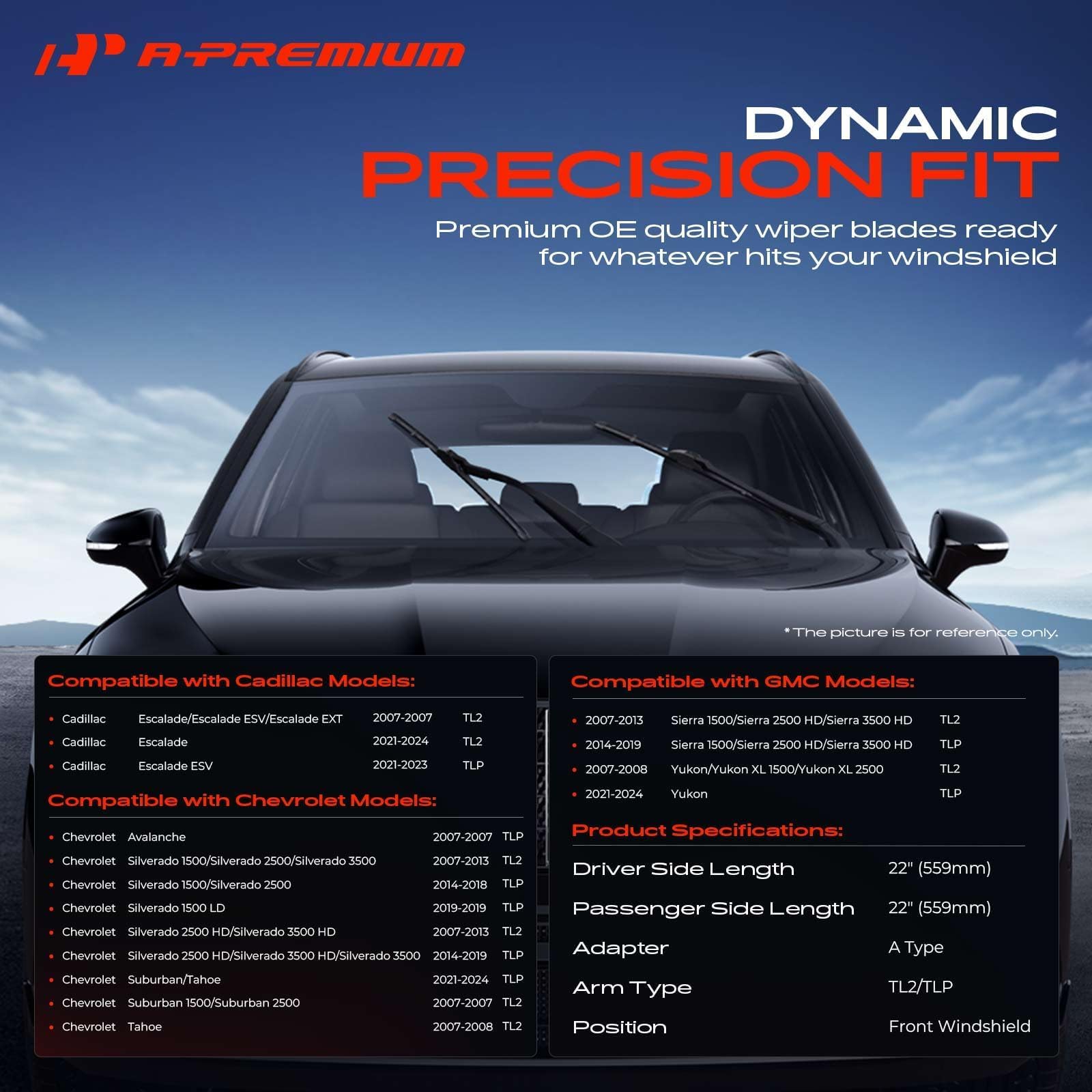 A-Premium APWB134 right 22-inch wiper blade for wide scraping coverage