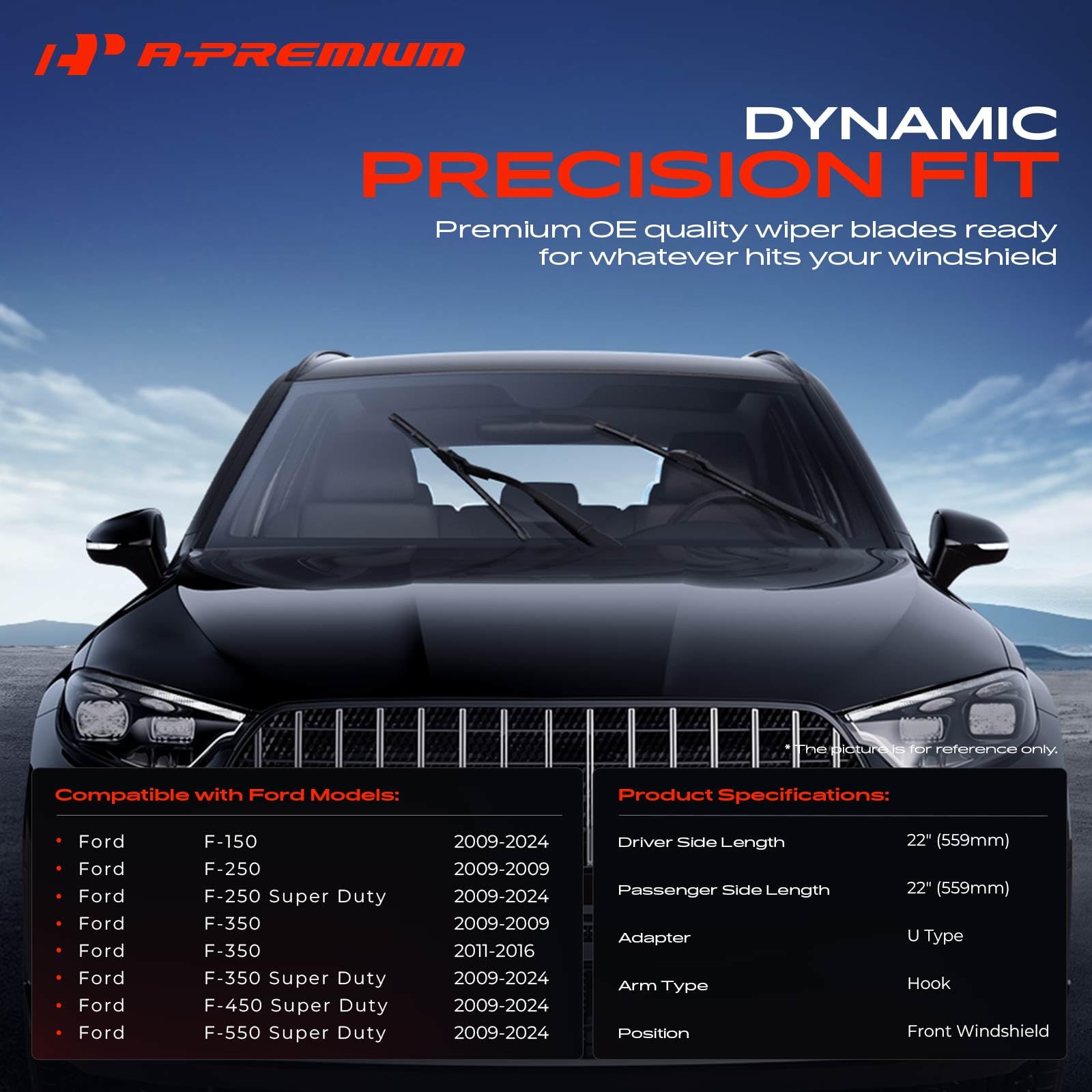 A-Premium 22-inch right blade ensures even wipe across windshield