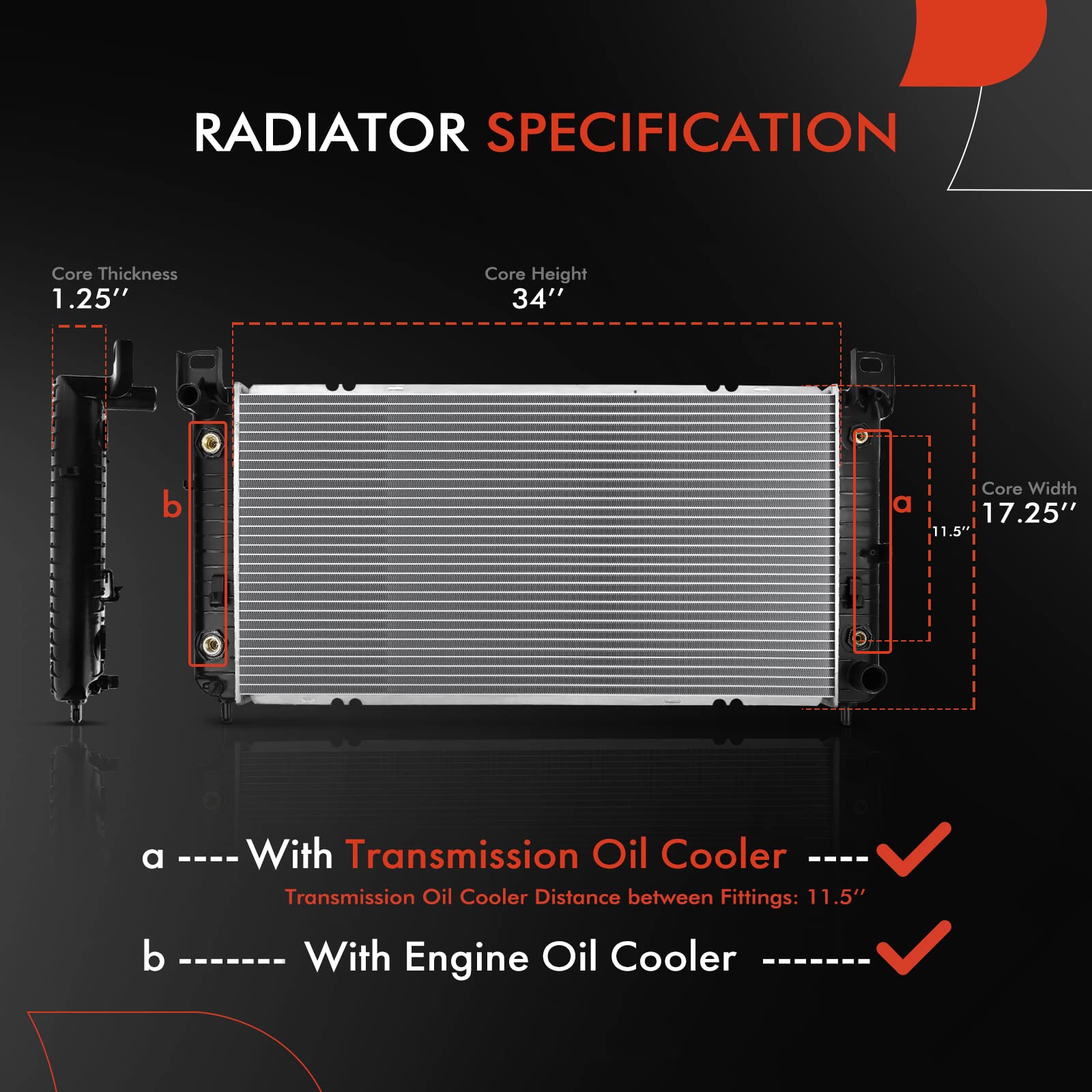 A-Premium 34-Inch radiator core closeup highlights heat dissipation efficiency