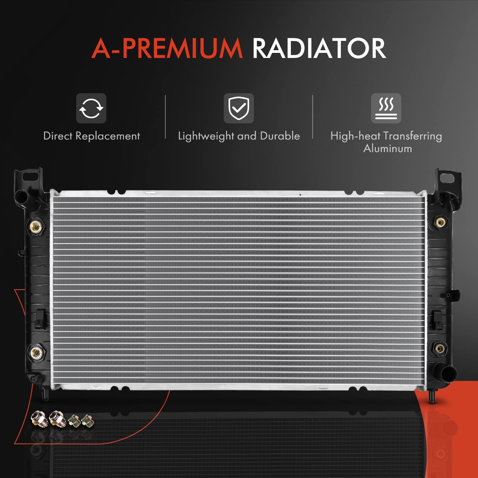 A-Premium 34-Inch radiator assembly in packaging ready for shipping