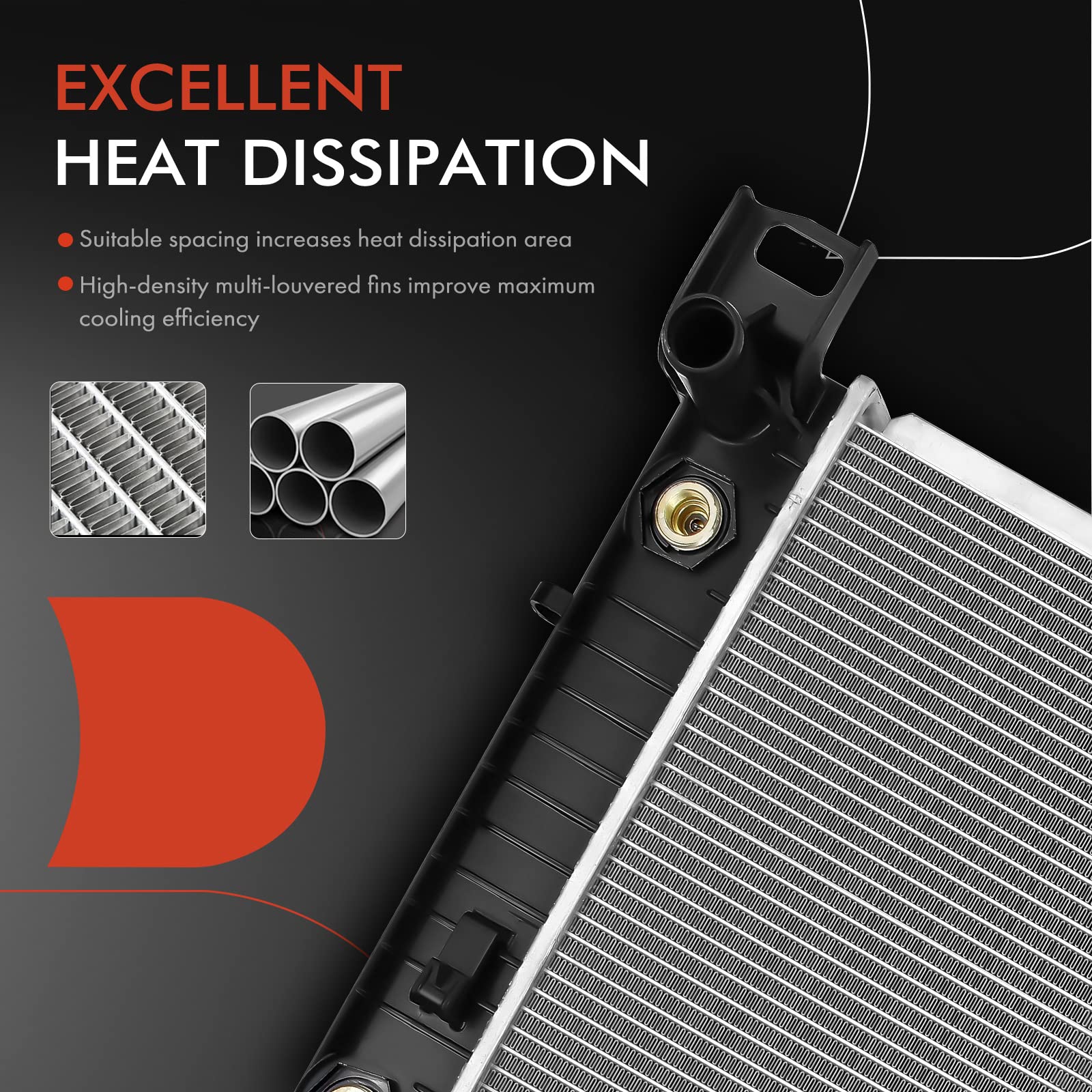 A-Premium 34-Inch radiator top view with oil cooler integration