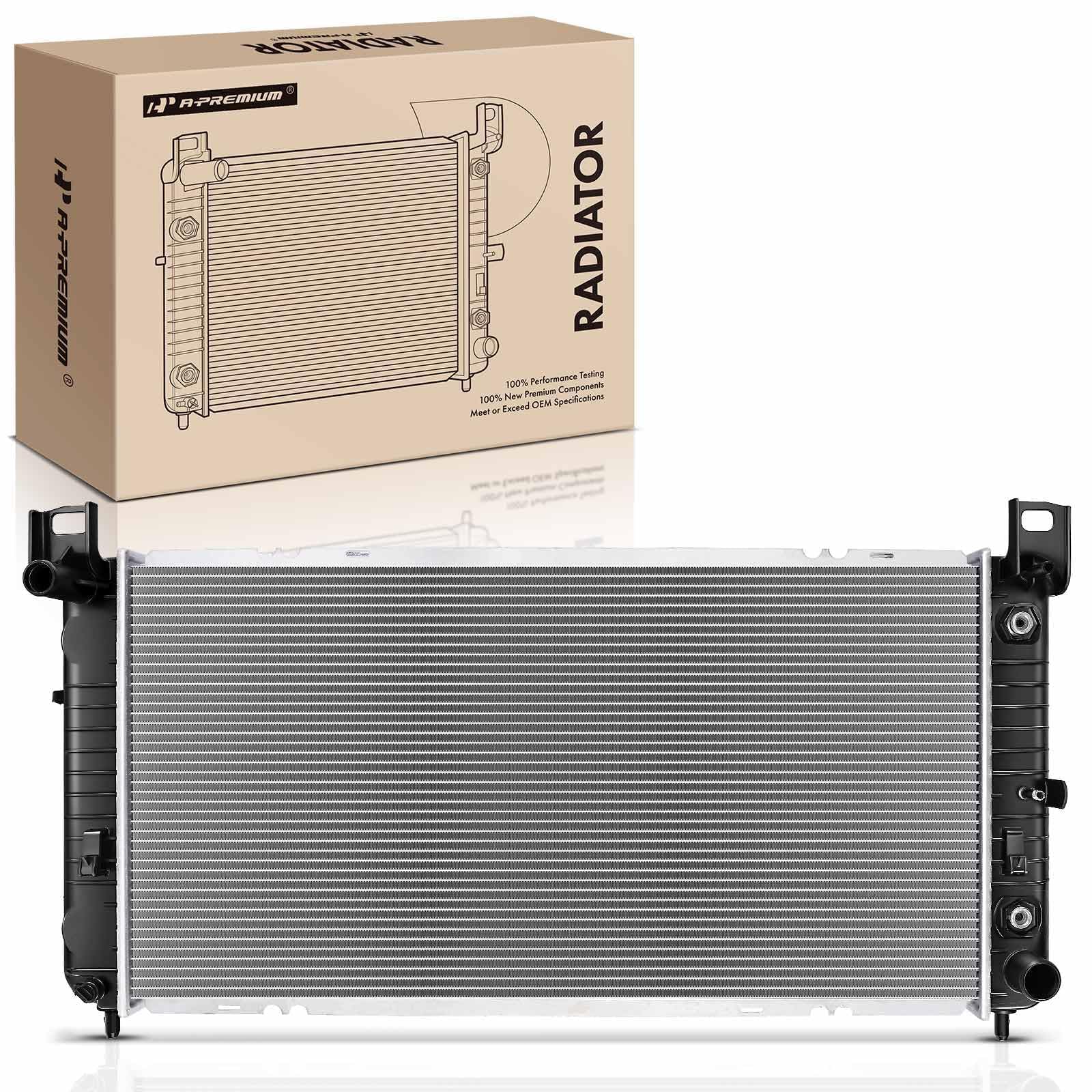 A-Premium 34-inch radiator front view for GM trucks, showcasing fitment potential