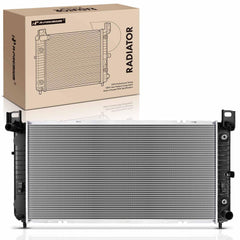 A-Premium 34-inch radiator front view for GM trucks, showcasing fitment potential