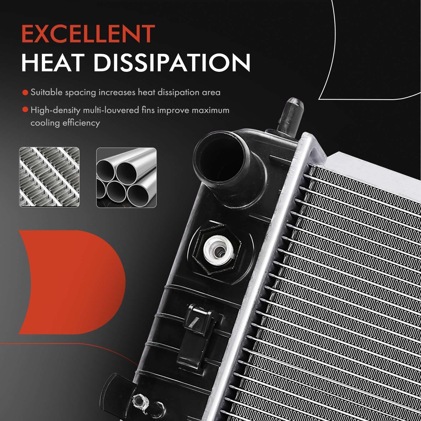 A-Premium 34-inch radiator brass oil cooler ports visible for transmission cooling