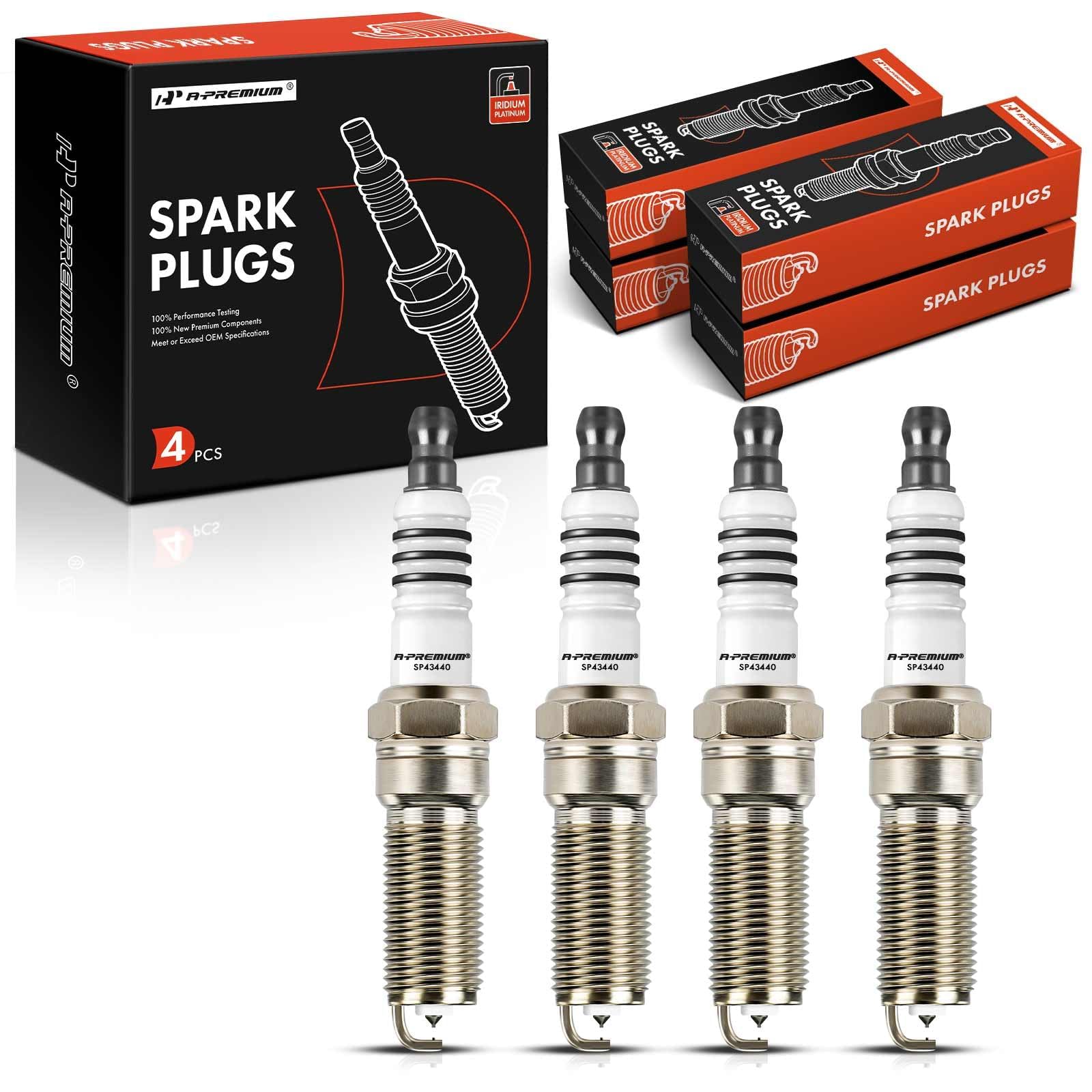 A-Premium 4344 spark plug close-up reveals iridium-platinum tip for durability.