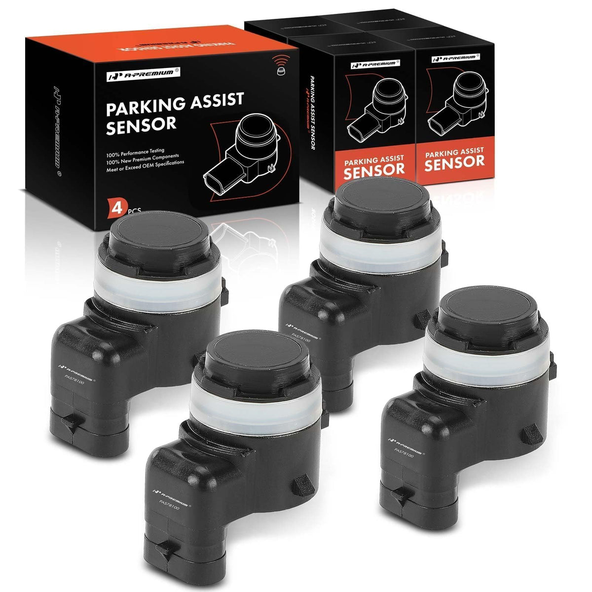 A-Premium 4pc reverse parking sensors kit with front and rear coverage for safer parking.