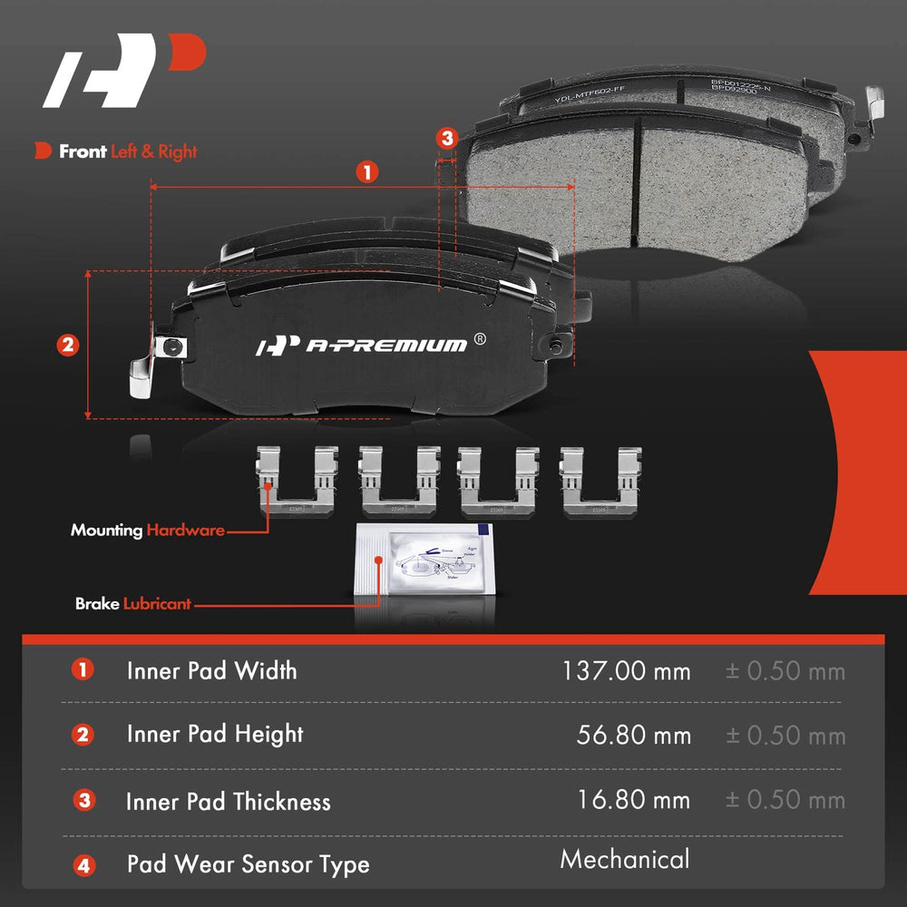 A-Premium 8-pack ceramic brake pads with hardware for complete service.