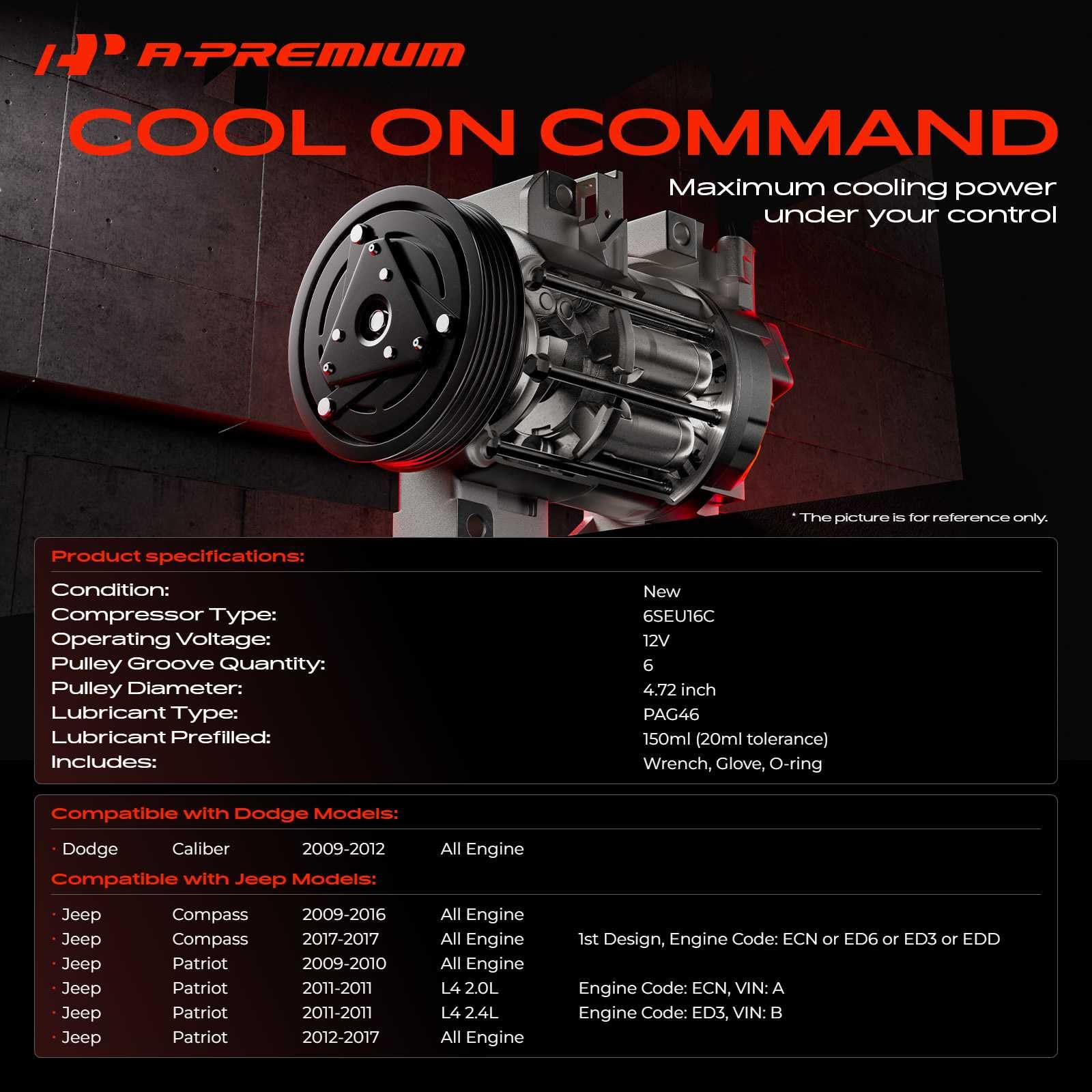 APremium 6SEU16C compressor with 6-groove model for reliable operation