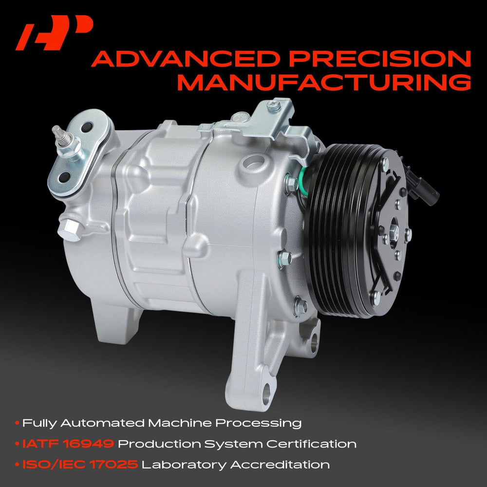 A-Premium AC compressor 7ZSE17 label indicates key specifications for buyers.