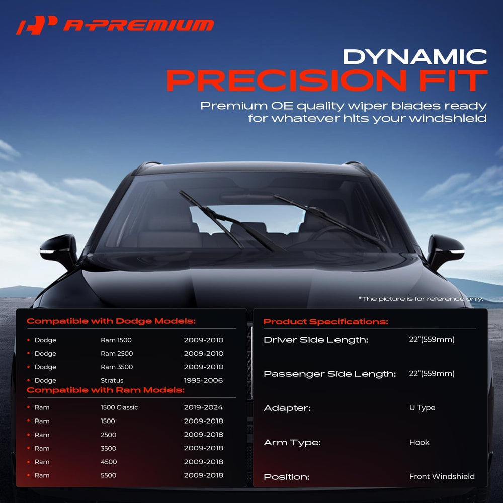 A-Premium APWB065 22 inch right wiper blade ensures even contact across windshield