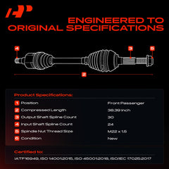 A-Premium CV drive axle with axle nut included for easy installation