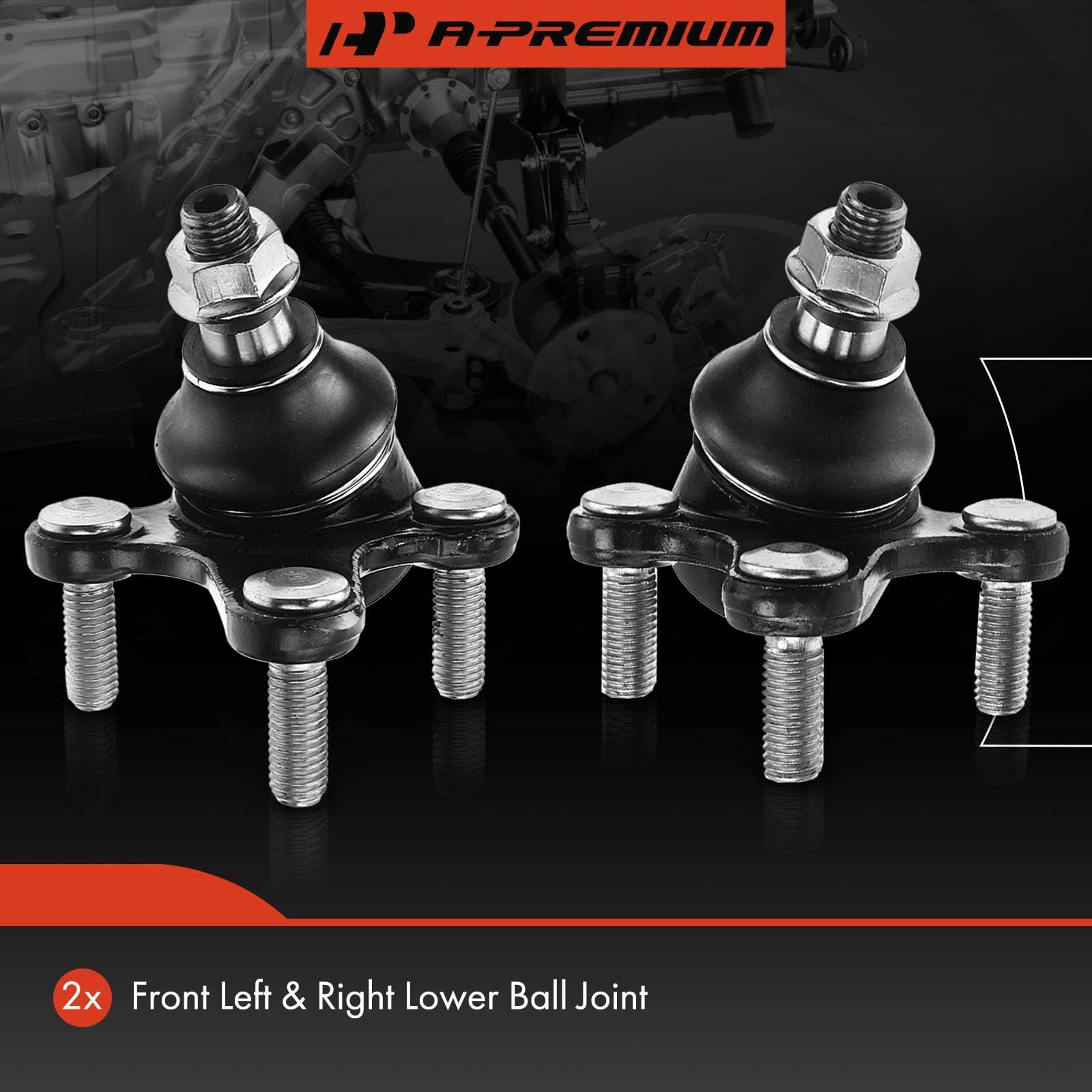 Closeup of A-Premium ball joint showing rubber bushing and steel stud.