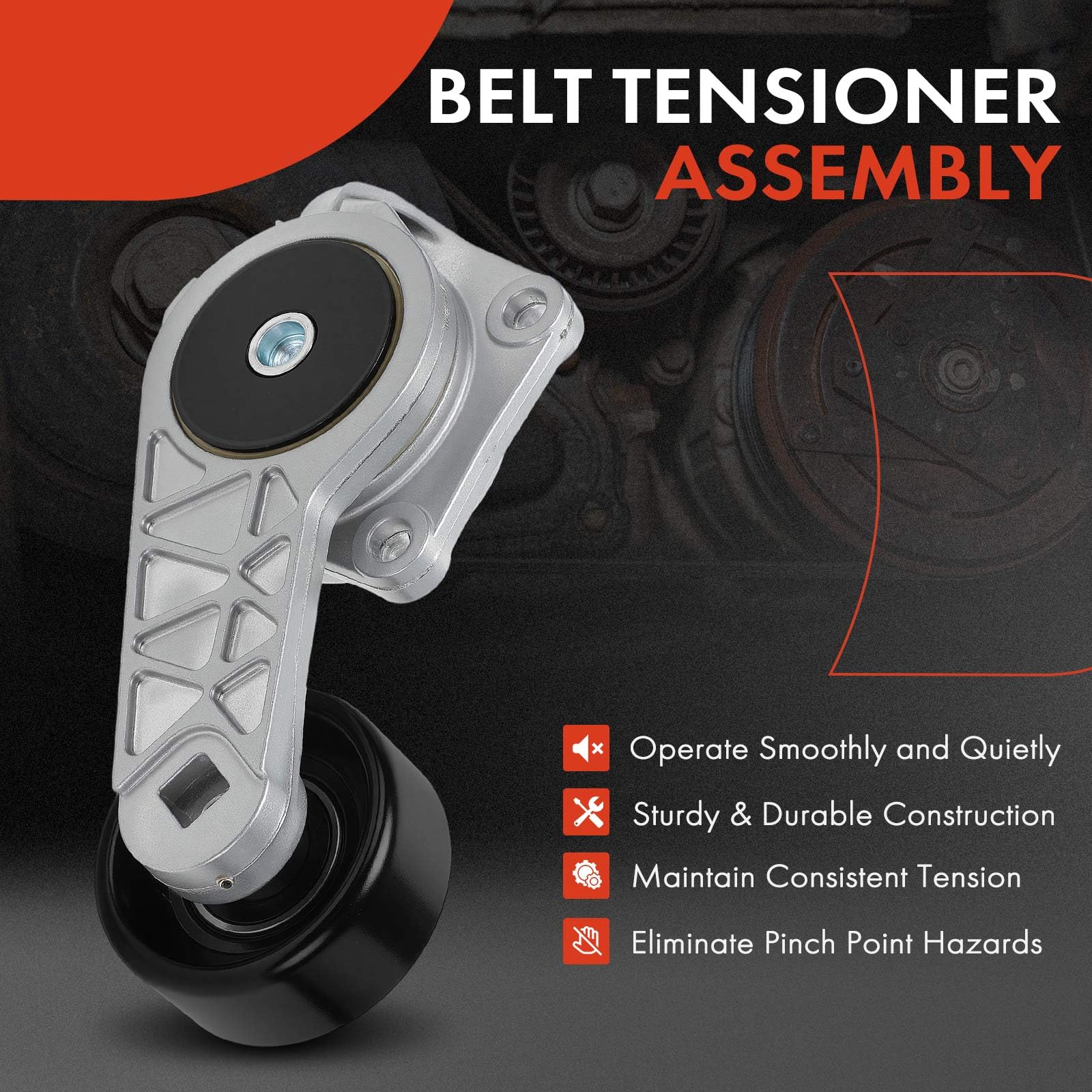 A-Premium belt tensioner close-up on pulley demonstrating precise alignment and quiet performance