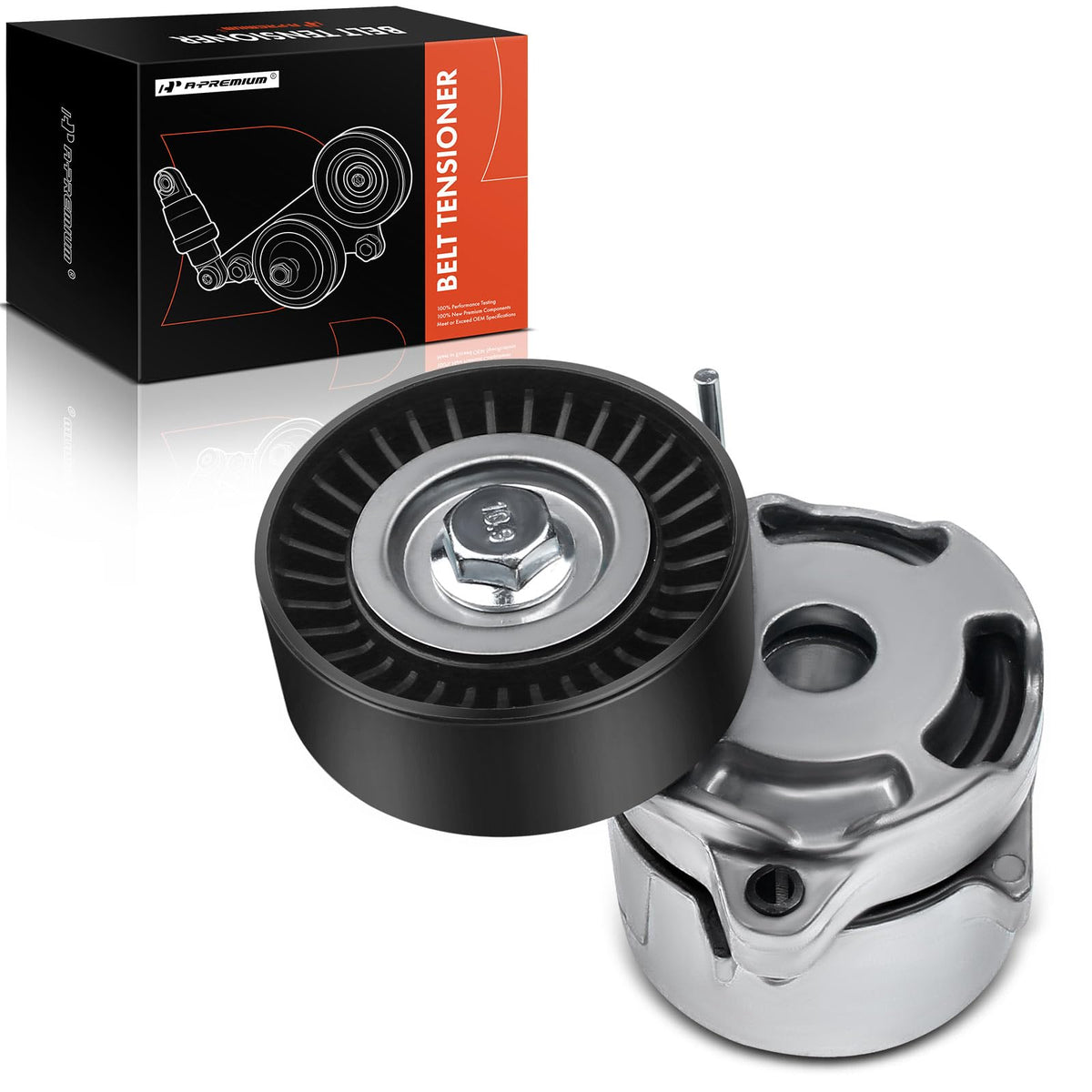 A-Premium belt tensioner assembly for Subaru Forester, pulley close-up showing durable, quiet operation.