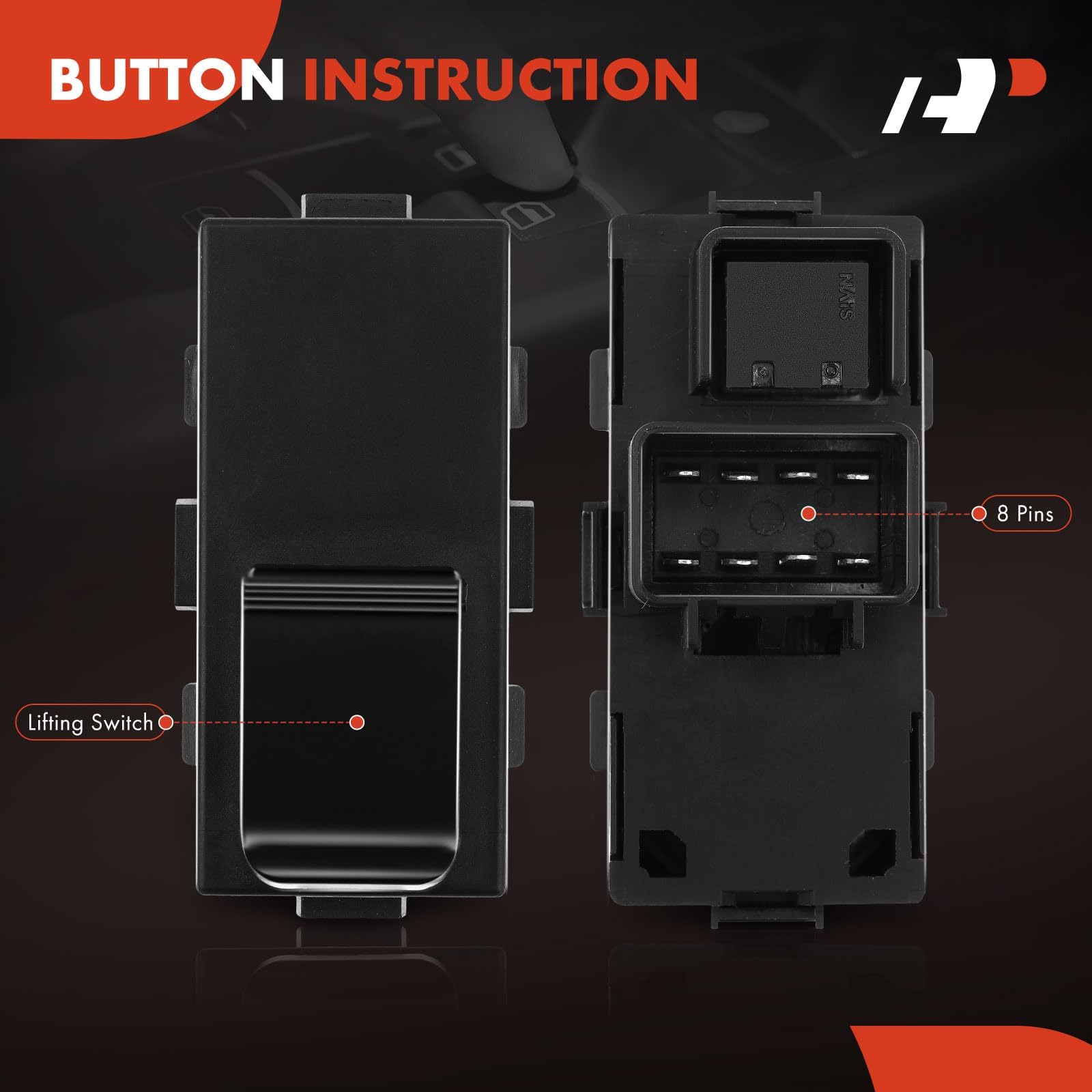 A-Premium black plastic window switch housing provides factory-like fit.