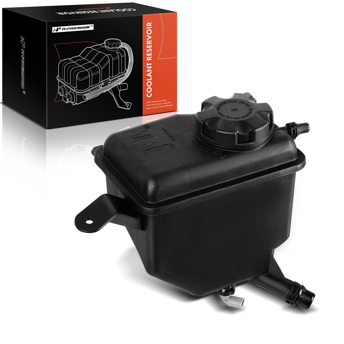 apremium coolant overflow reservoir with cap and sensor, BMW-compatible fitment for reliable cooling.