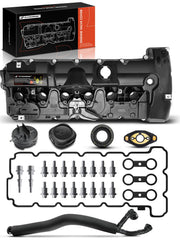 A-Premium BMW valve cover assembly with PCV hose for restored breather operation.