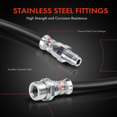 Closeup of stainless steel fittings on A-Premium brake hose.