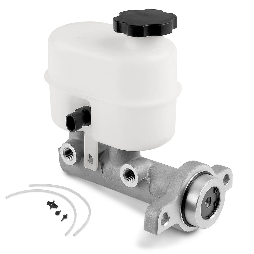 A-Premium brake master cylinder with reservoir and sensor, front view; supports reliable braking.