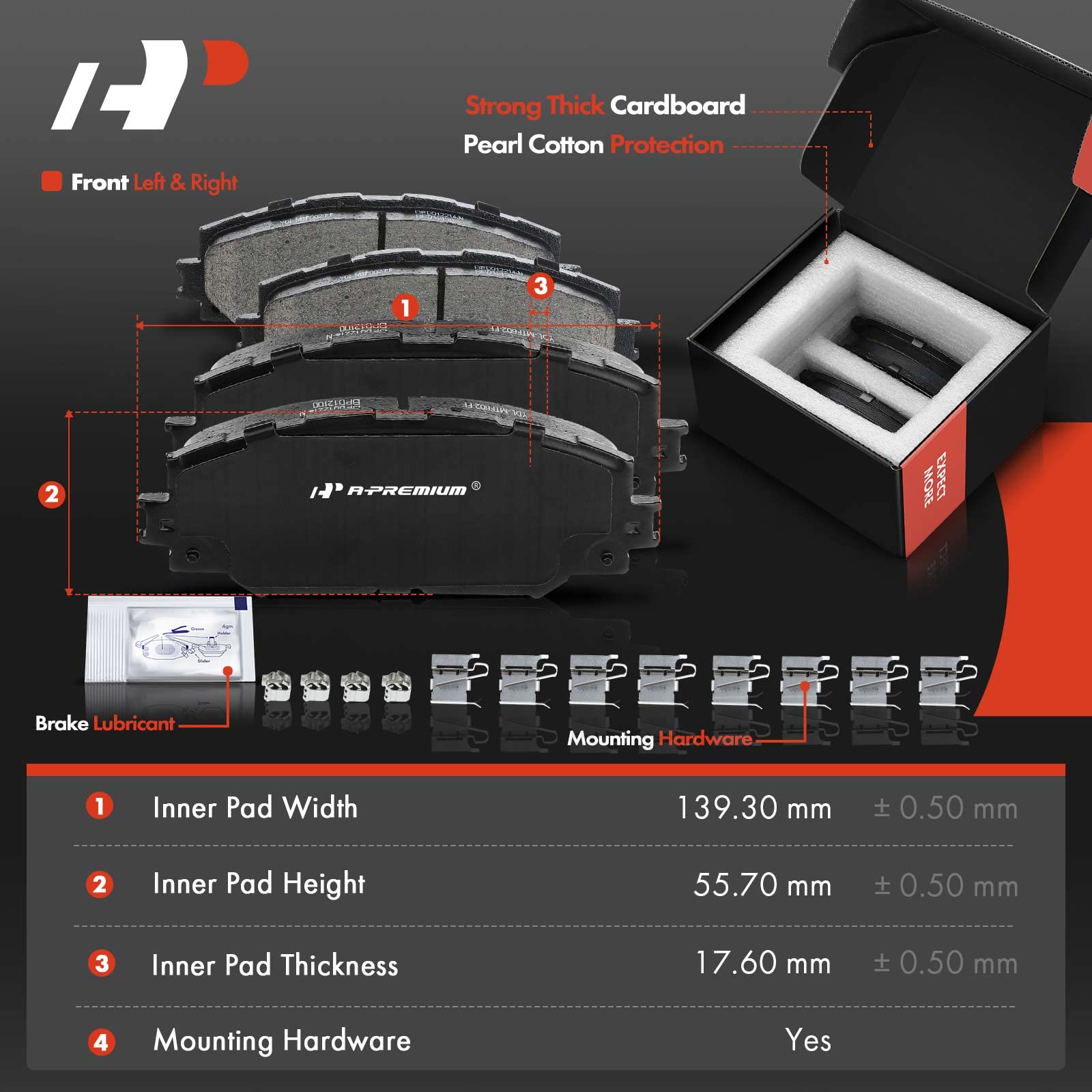 A-Premium ceramic brake pads 17.6mm thick for smooth stopping