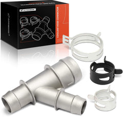 A-Premium coolant Y-junction connector close-up showing durable aluminum construction.