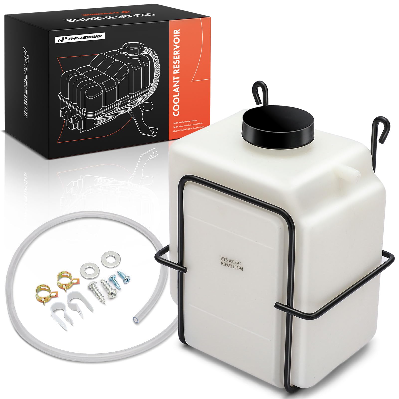 A-Premium coolant reservoir bottle kit with mounting clips for secure installation.