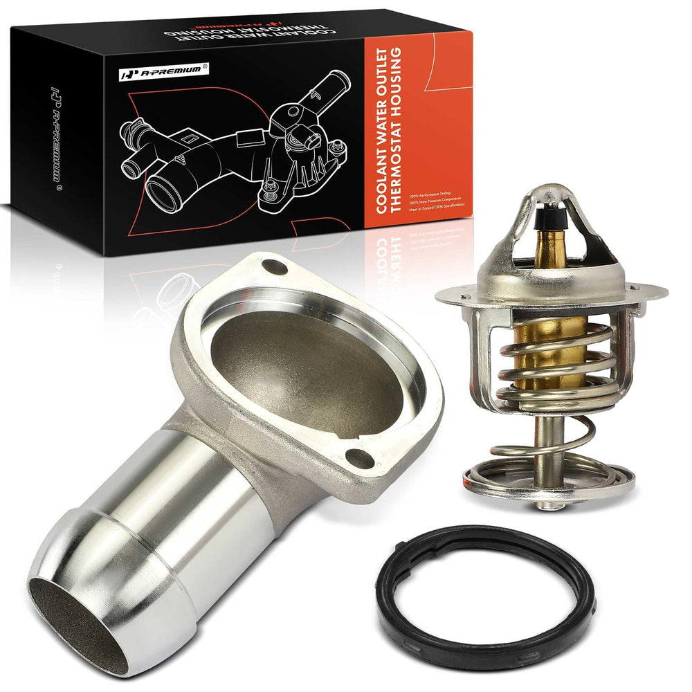 A-Premium coolant thermostat housing for Chevy Silverado, front view, durable GM compatibility