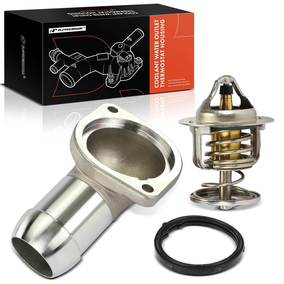 A-Premium coolant thermostat housing for Chevy Silverado, front view, durable GM compatibility
