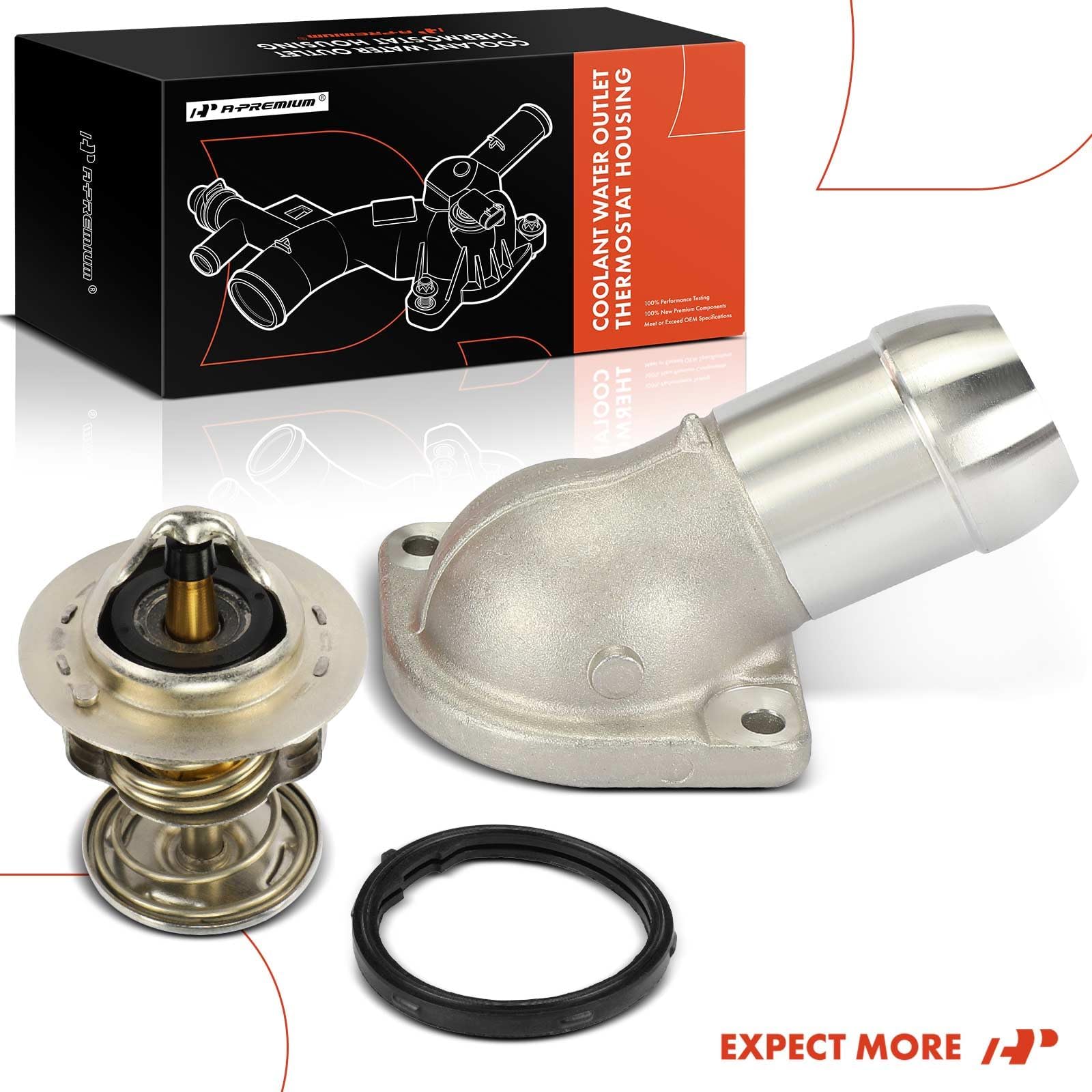 A-Premium thermostat housing for Corvette, front view, performance-minded design