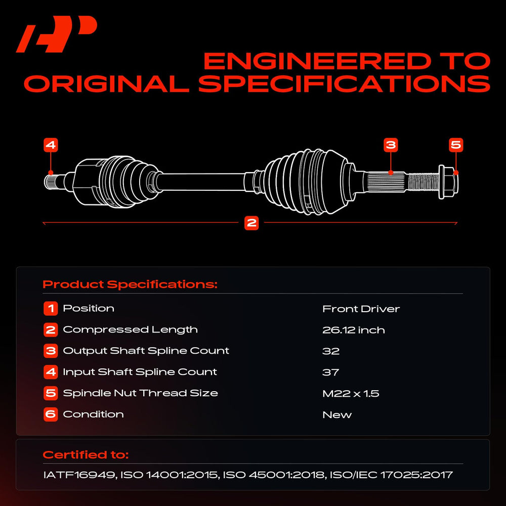 Close-up of A-Premium CV axle shaft and spline detail for precise fitment
