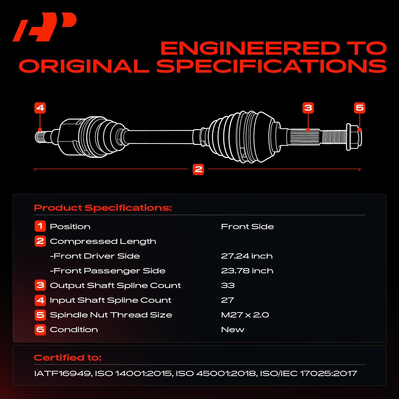 A-Premium CV front axle left for GMC Acadia improves steering response