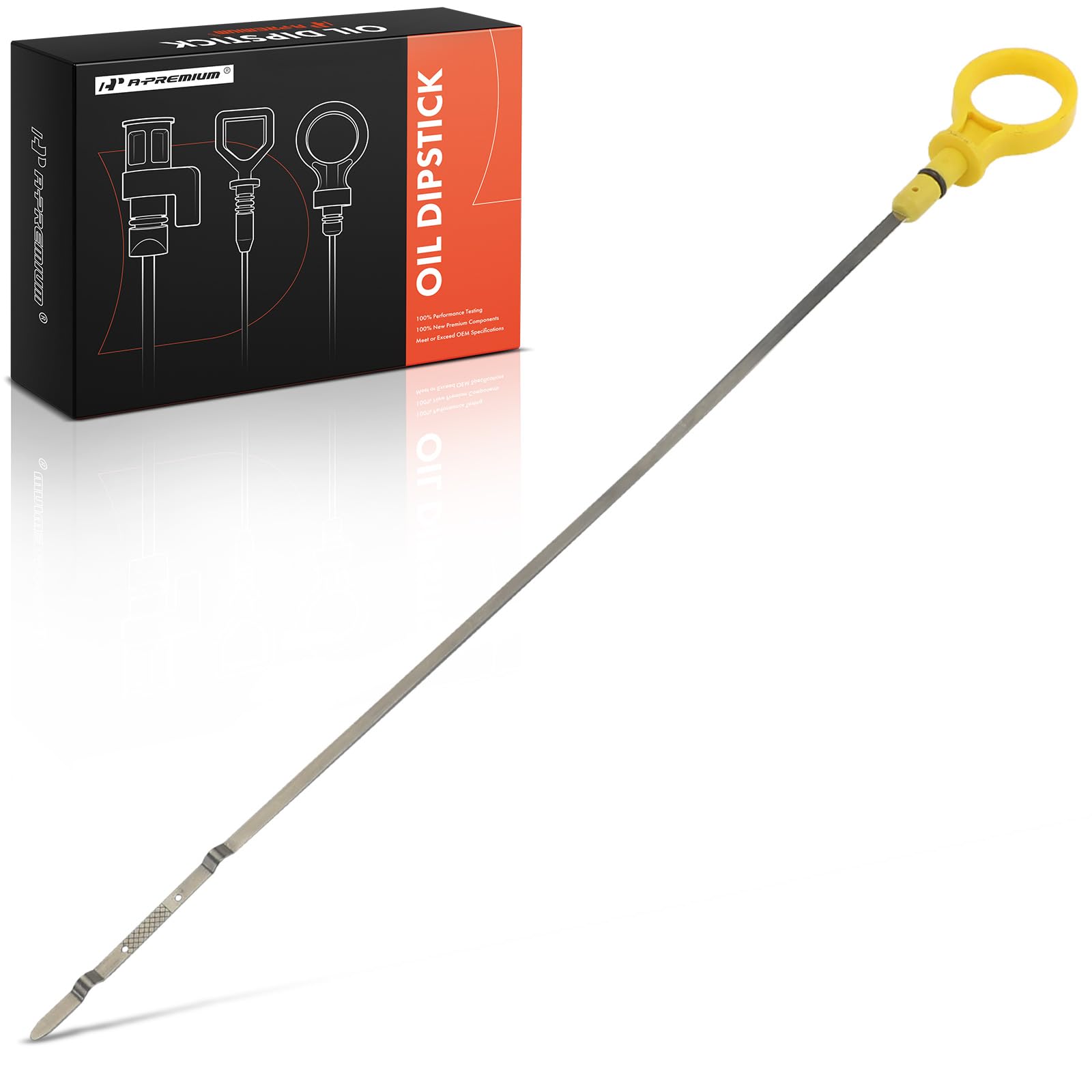 A-Premium dipstick with a stainless-steel body and nylon handle for reliable oil checks.