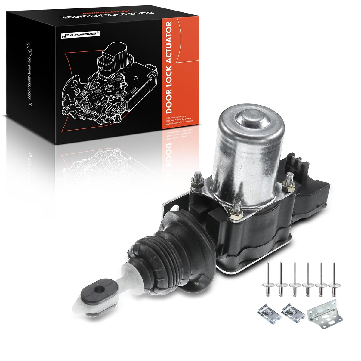 A-Premium door lock actuator front-left close-up shows precise GM fitment.