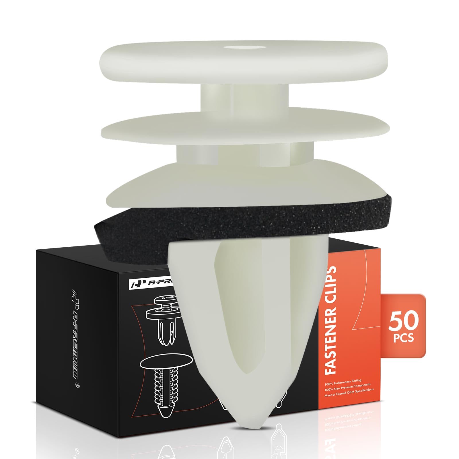 A-Premium door trim panel retainer clip closeup showing durable nylon construction for car interiors.