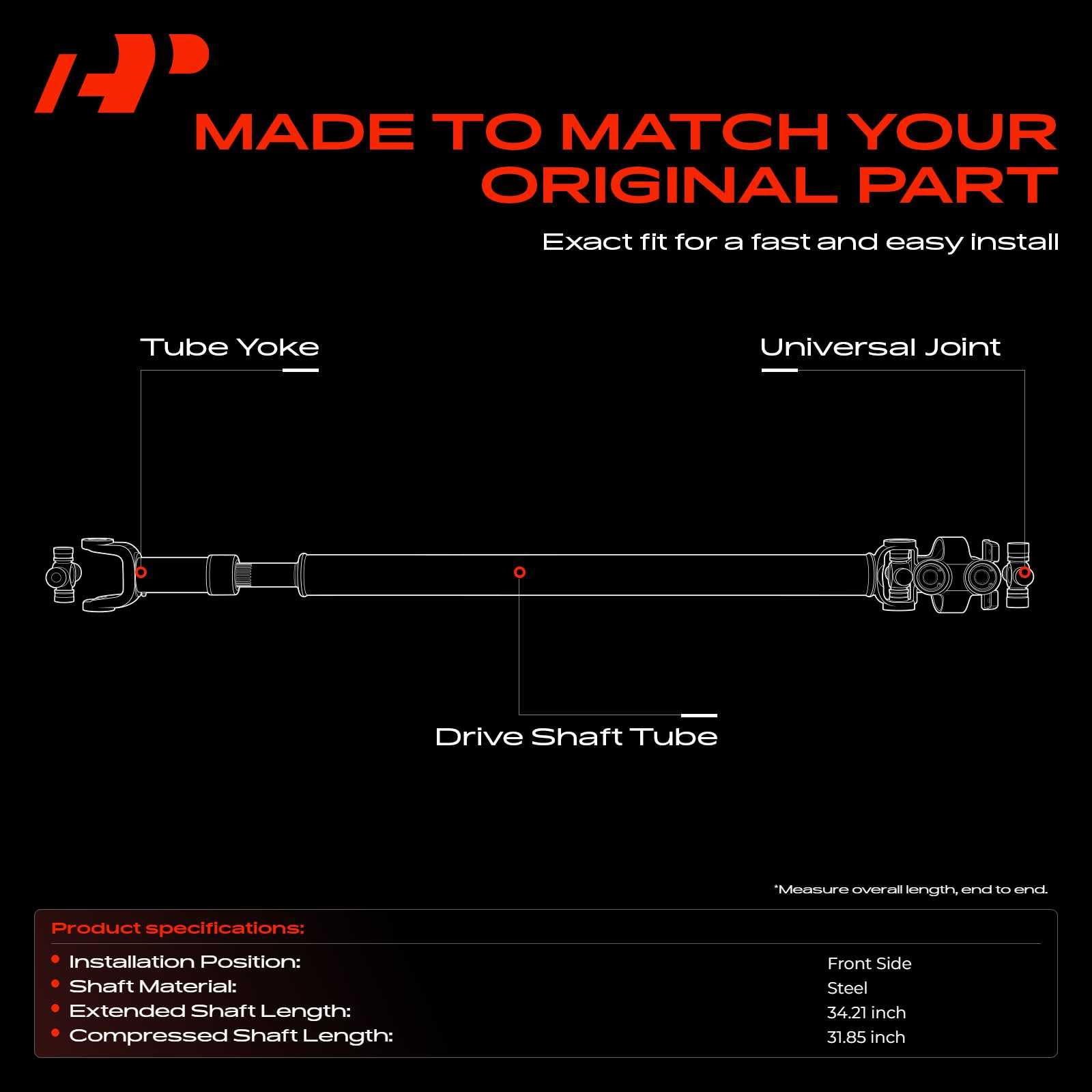 Close-up of the U-joint on the A-Premium drive shaft, showcasing robust joints.