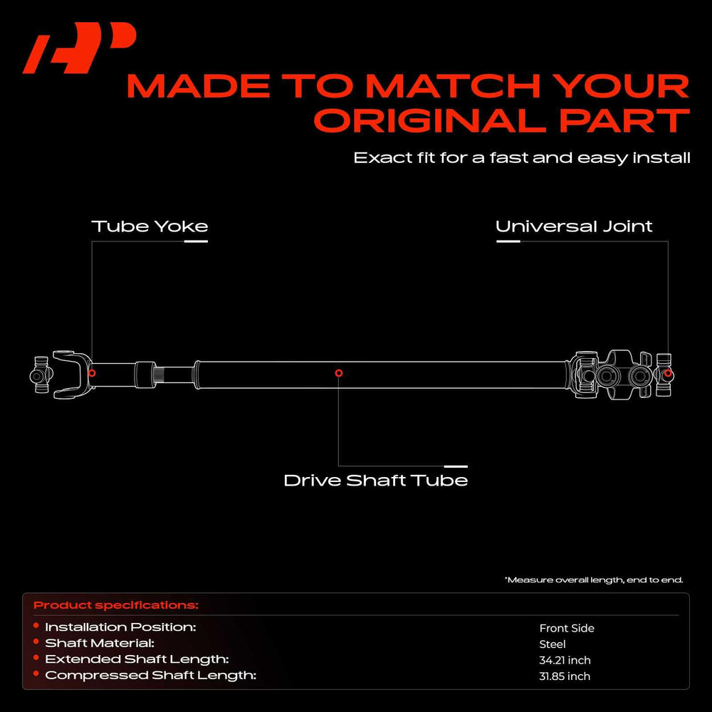 Close-up of the U-joint on the A-Premium drive shaft, showcasing robust joints.