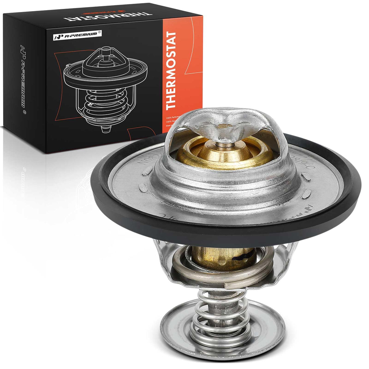 A-Premium engine coolant thermostat box shown for easy installation and replacement.