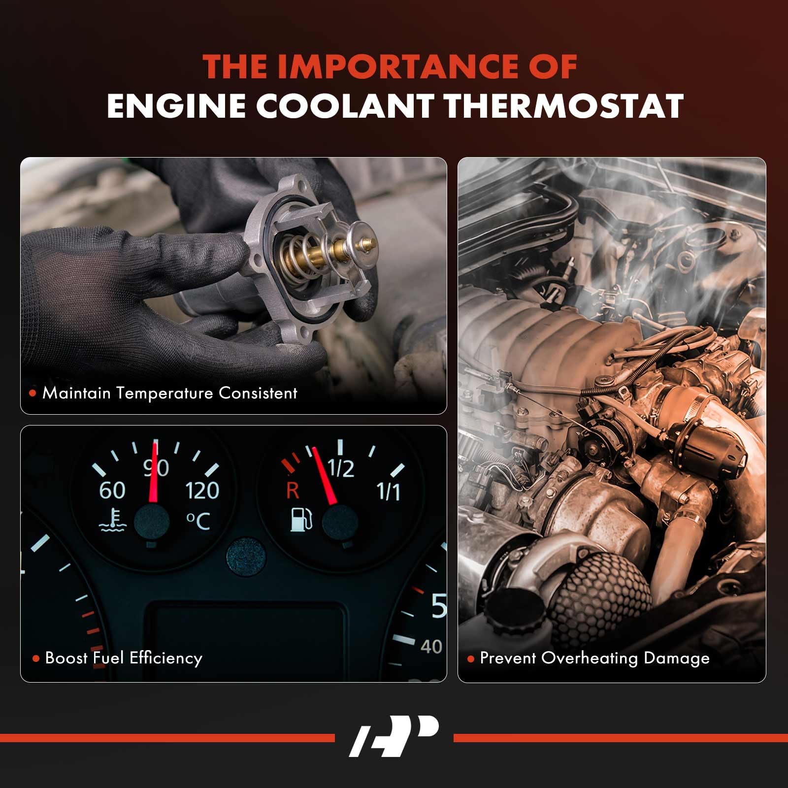 A-Premium thermostat includes gasket for leak-resistant cooling system maintenance.