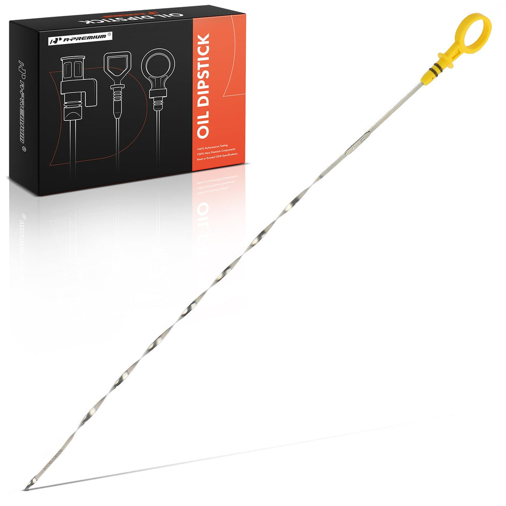 A-Premium engine oil dipstick assembly view showing a durable stainless steel rod.