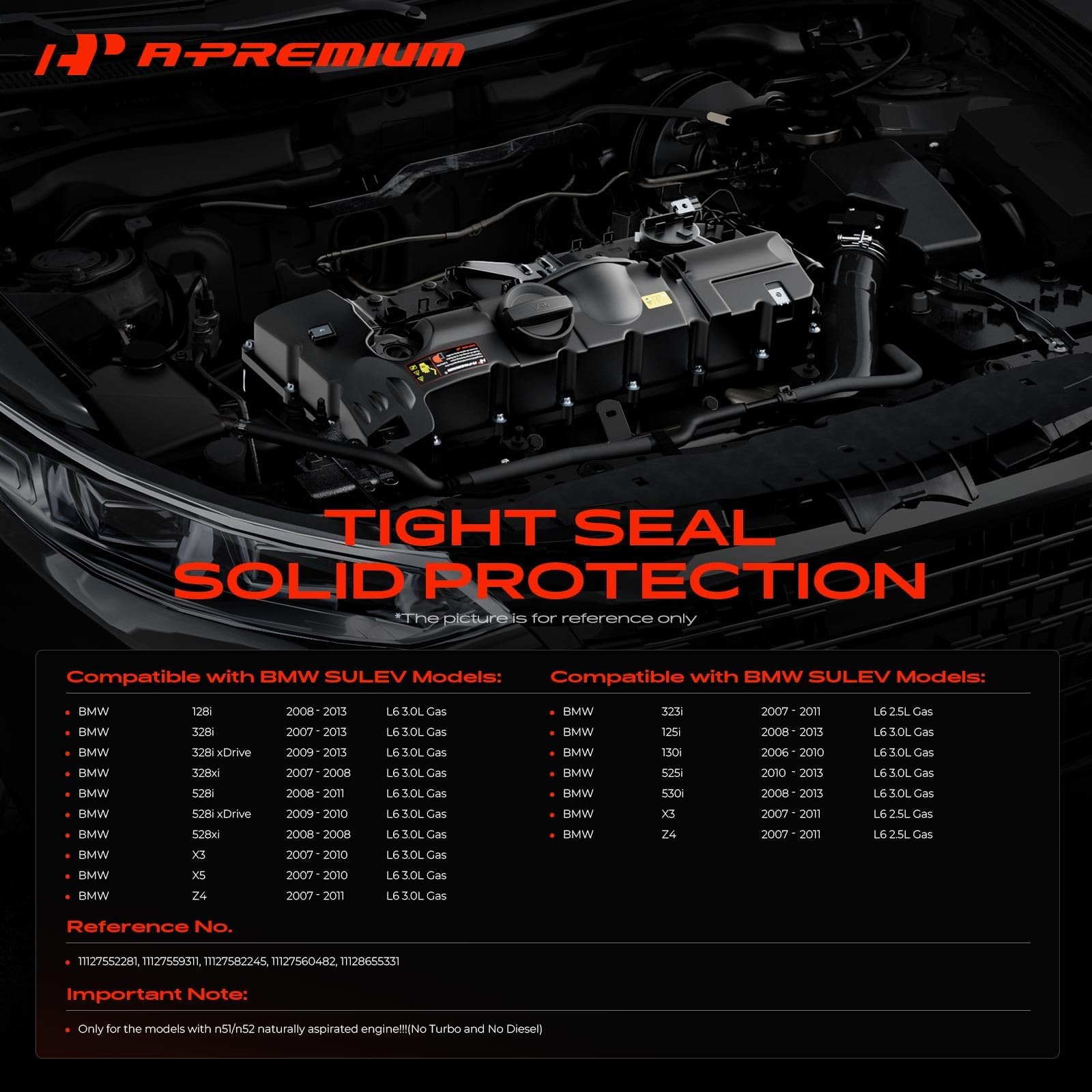 APremium engine valve cover on BMW 328i, precise fit restores breather performance.