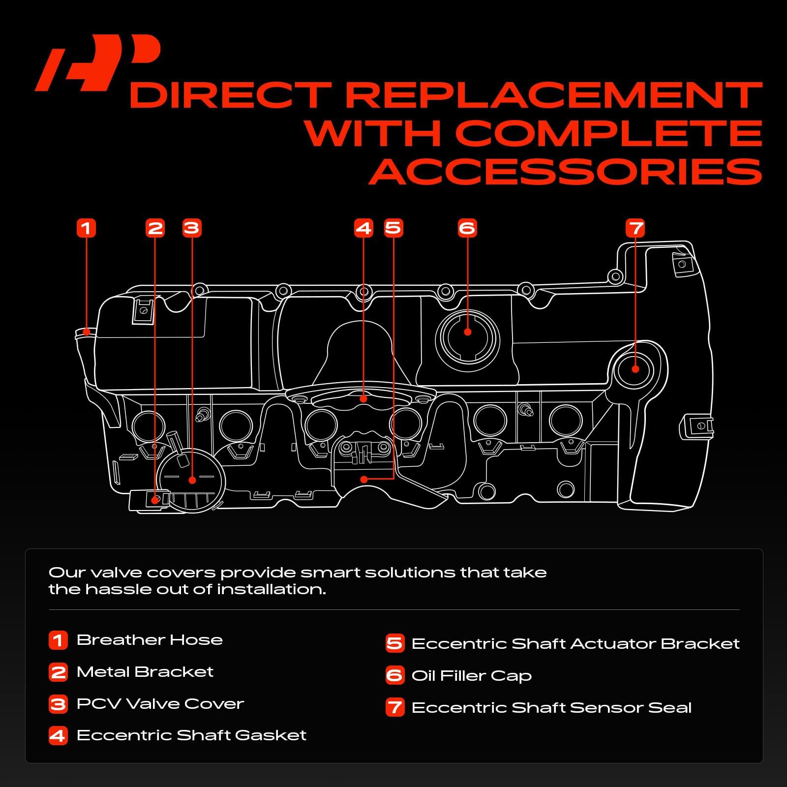 APremium valve cover for BMW X5, complete gasket set supports a reliable seal.