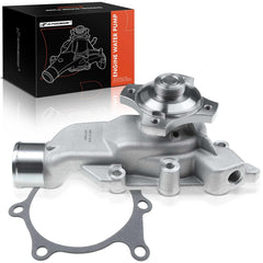 A-Premium engine water pump front view with aluminum housing.