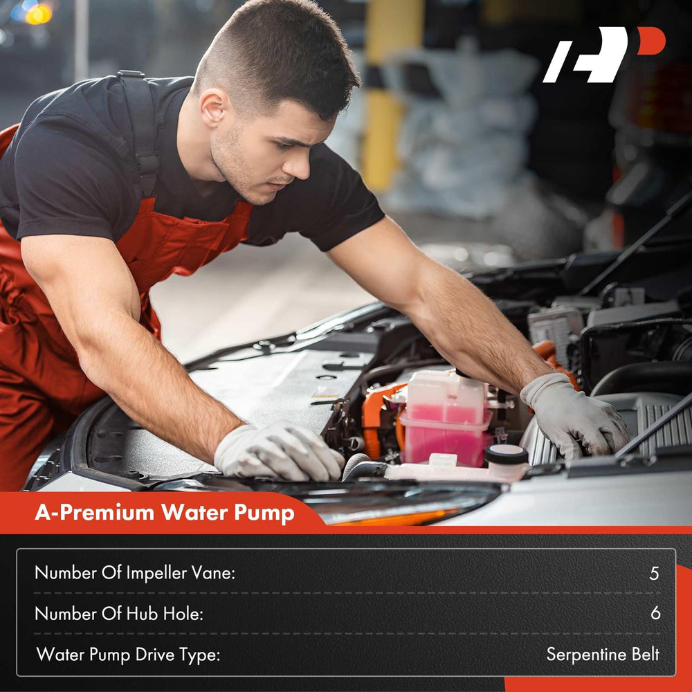 A-Premium engine water pump side view for compact fit.