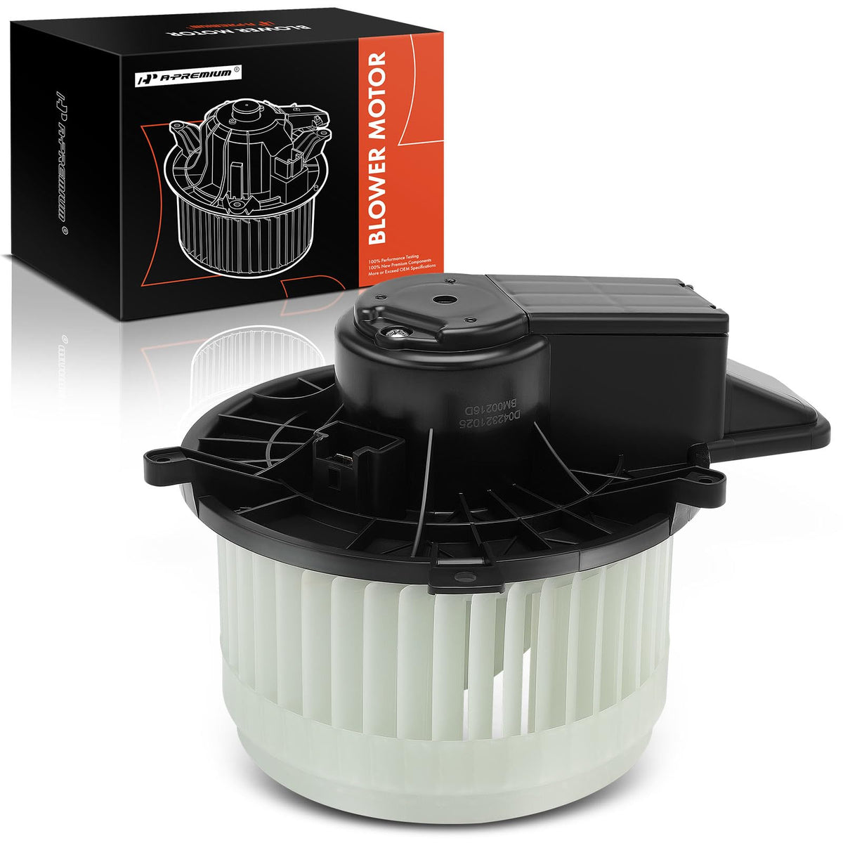 A-Premium front blower motor assembly ready for direct-fit installation in compatible SUVs.