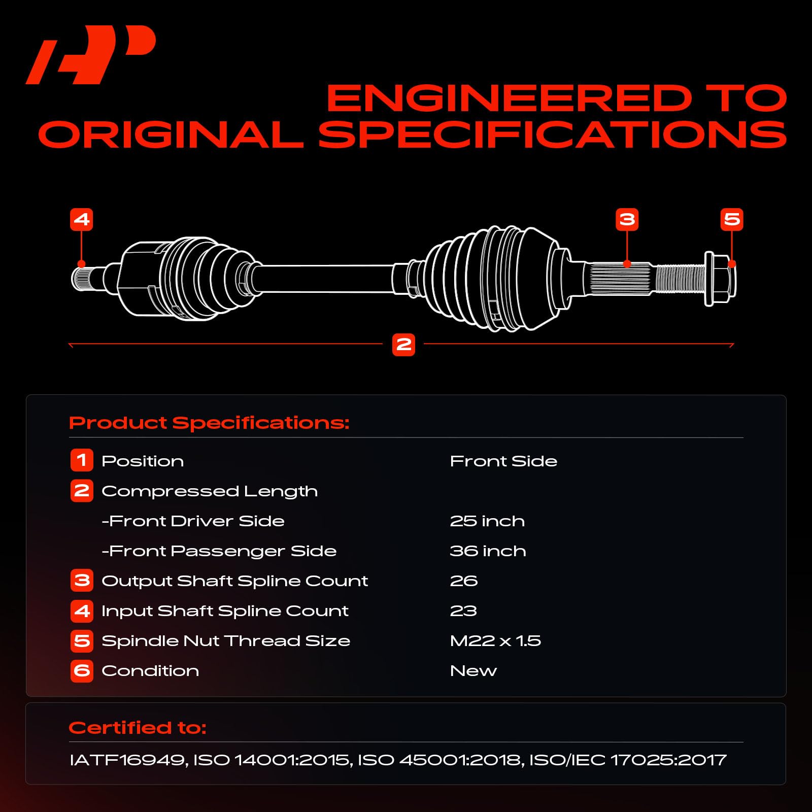 Close-up of A-Premium CV axle assembly with ABS ring