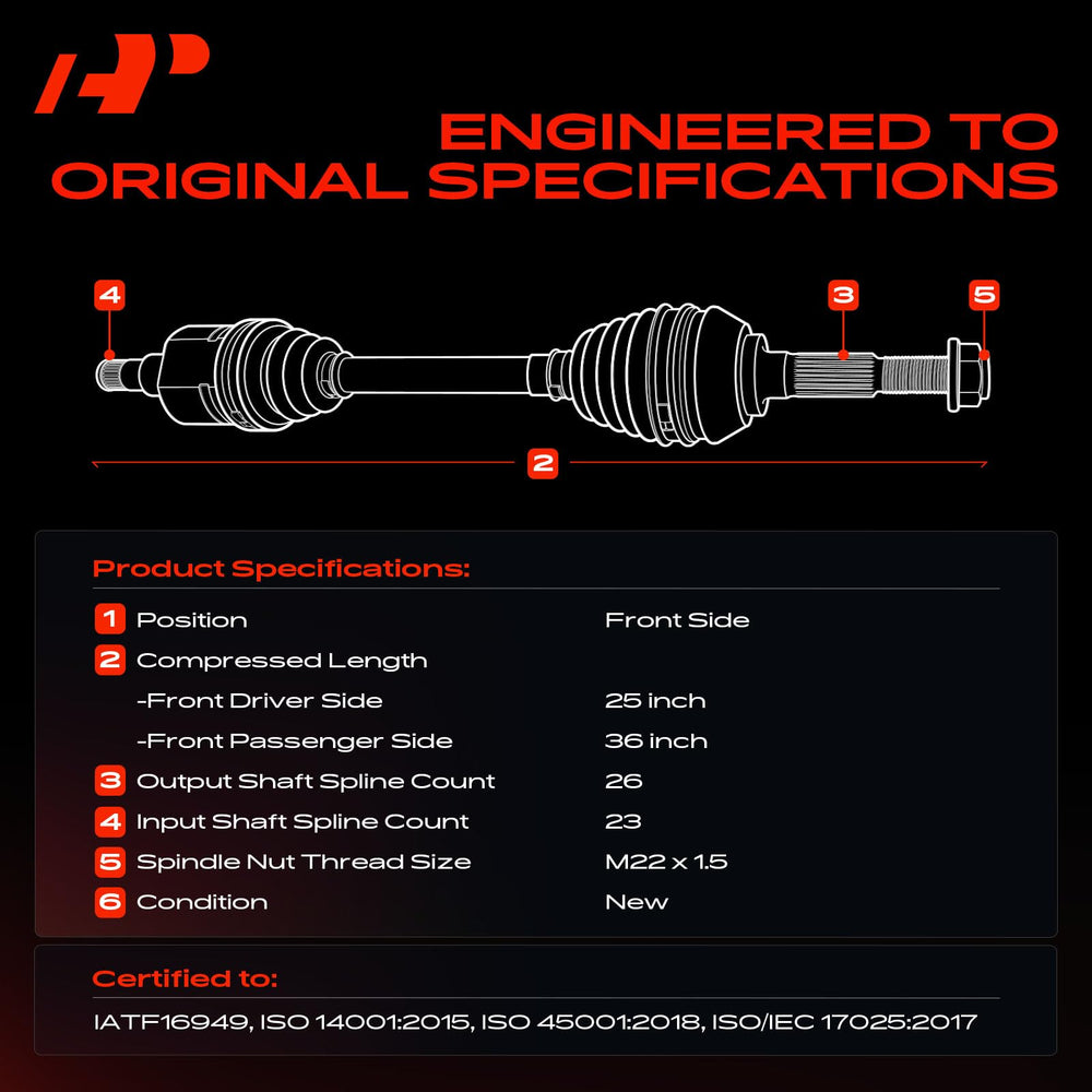 Close-up of A-Premium CV axle assembly with ABS ring
