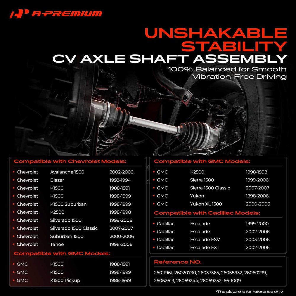 A-Premium front CV axle right view for GM trucks and SUVs, smooth operation.