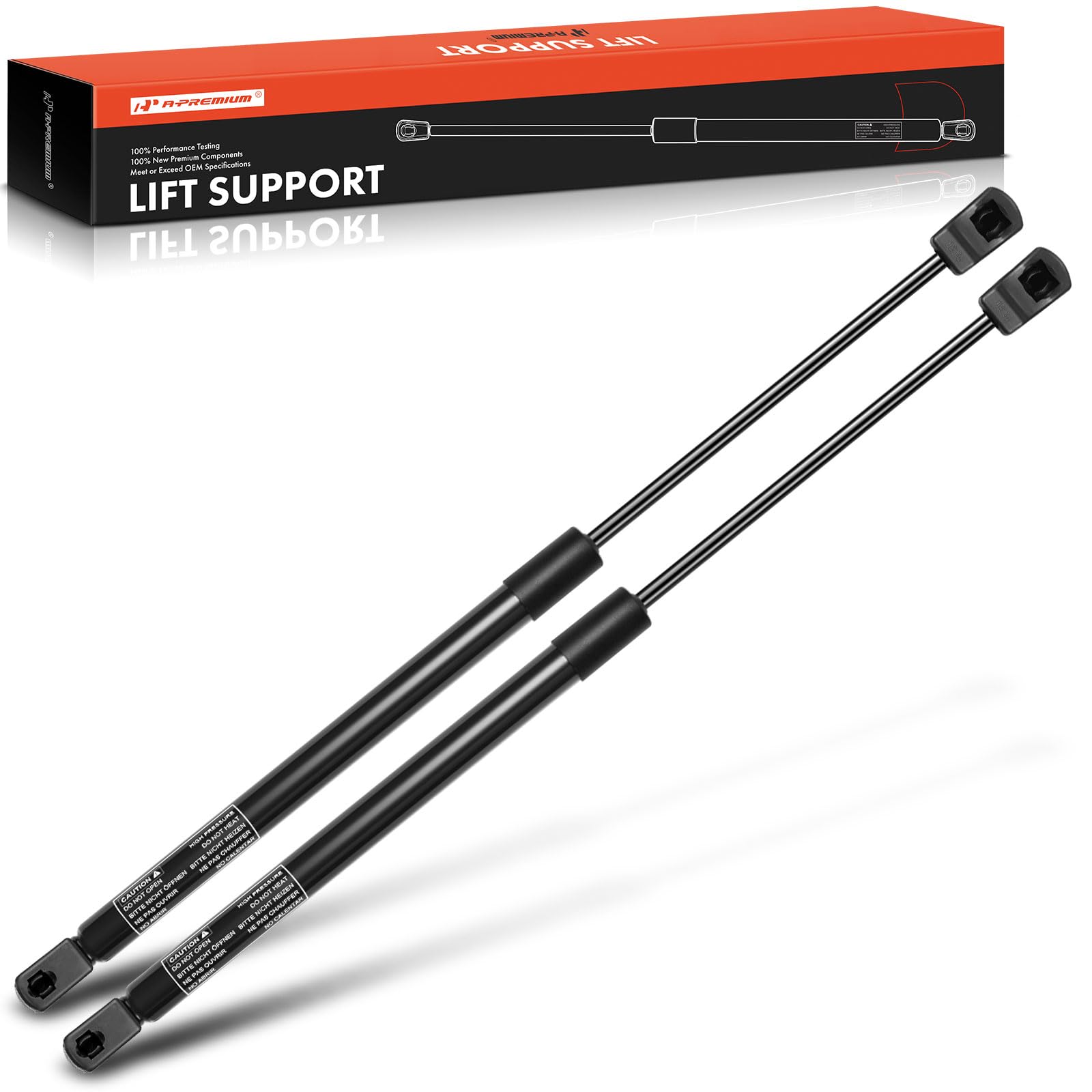 APremium front hood lift support left side close-up for dependable hood control.