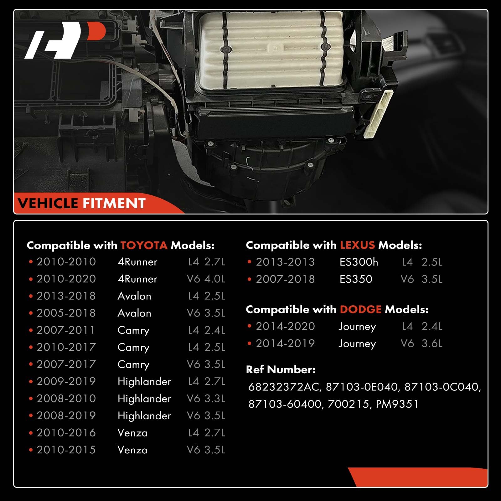 A-Premium blower motor for Highlander delivers steady airflow to every seat.